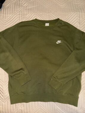 Nike Men’s Olive Crewneck Sweatshirt with White Logo